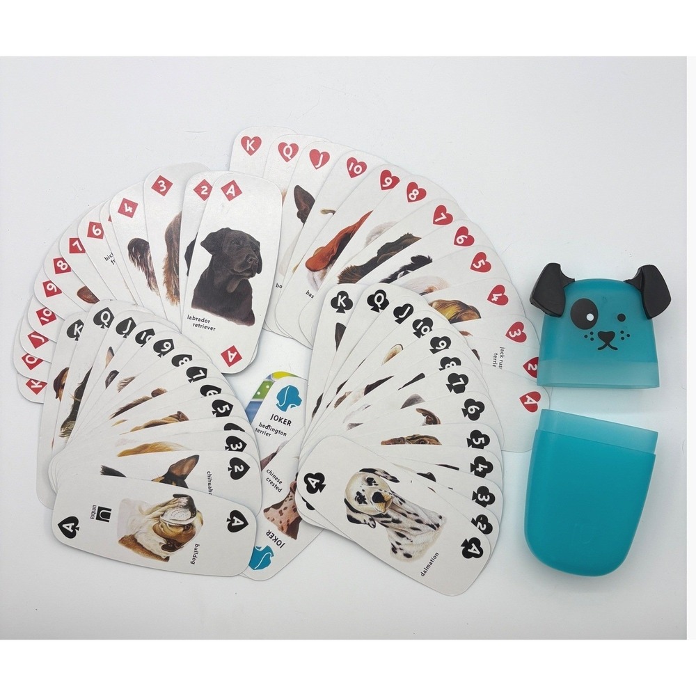 Umbra K-9 Dog Breeds Playing Cards Deck 54 Card Set with Blue Puppy Case Vintage
